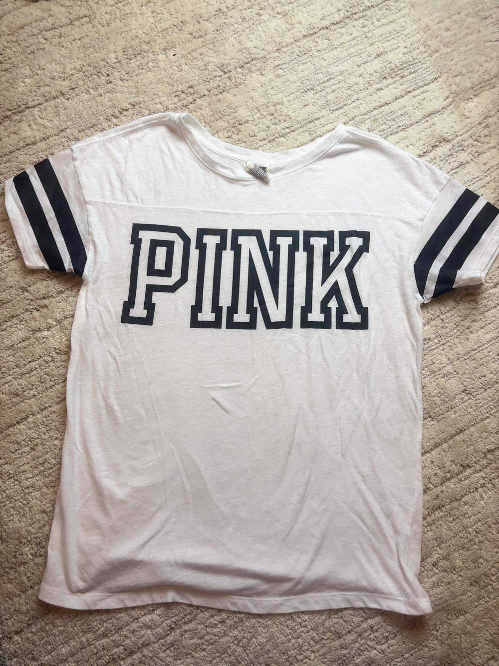 Pink Victoria's Secret T-Shirt Pink Varsity Stripe Sleeve Size Xs